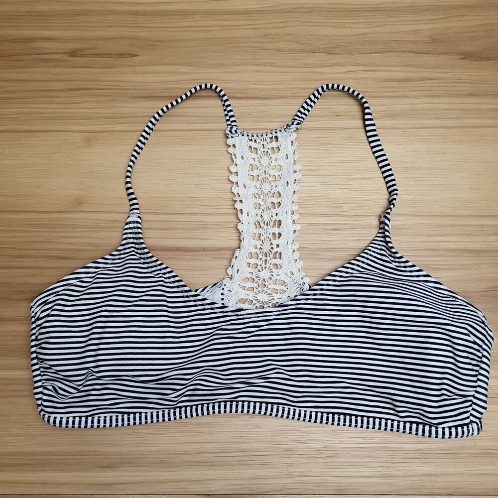 Xhilaration Womens Blue White‎ Striped Crochet Racerback Bikini Top Size Large